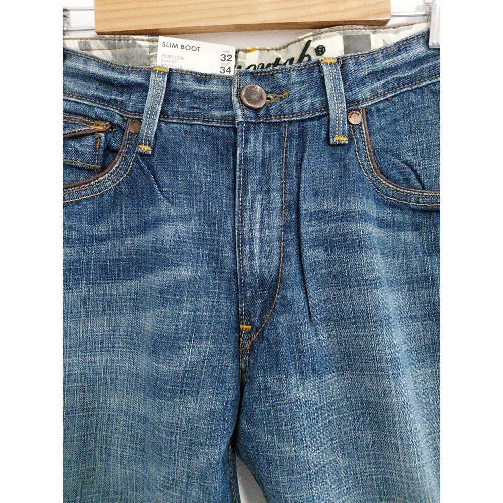 NOS Levi's SilverTab Boot Jeans 32x34 Y2K Blue Denim SLIM BOOT Leather Trim VTG - Picture 4 of 15